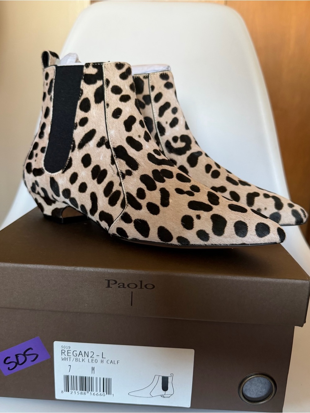 Linea Paolo Leopard Print Chelsea Booties Small heel NIB